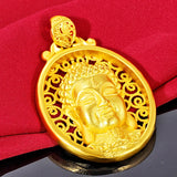 18K Yellow Buddha Head Pendant Necklace for Women Men