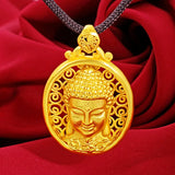 18K Yellow Buddha Head Pendant Necklace for Women Men
