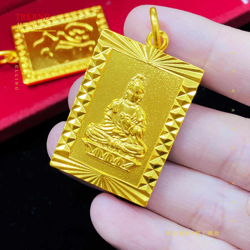 18K Yellow Square Pendant Women Men Wedding Engagement Jewelry