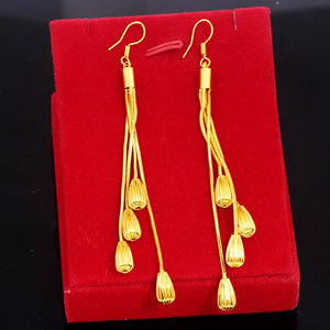18K Yellow Drop Tassel Earring for Women