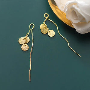 18K Yellow Gold Sterling Silver Geometric Long Threader Earrings