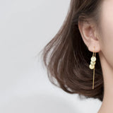 18K Yellow Gold Sterling Silver Geometric Long Threader Earrings