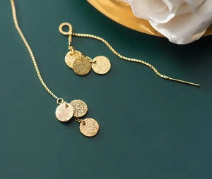 18K Yellow Gold Sterling Silver Geometric Long Threader Earrings
