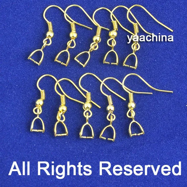 18K Yellow 100pcs/Lot Metal Earrings Ear Hooks With Bead Charms