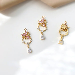 18K Long Zircon Flower Pendant for DIY Earrings