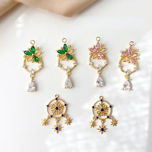 18K Long Zircon Flower Pendant for DIY Earrings