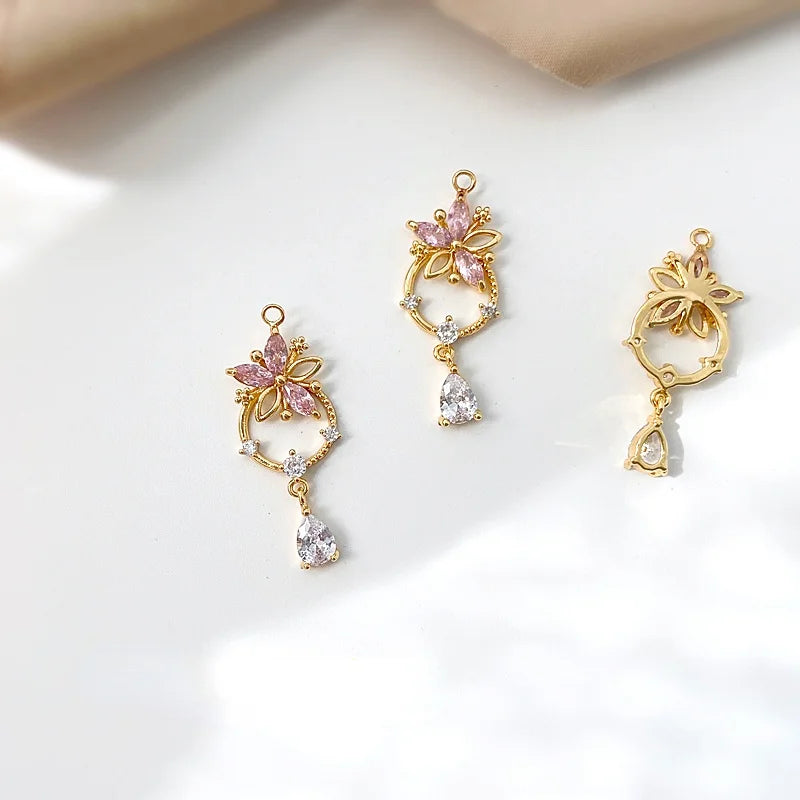 18K Long Zircon Flower Pendant for DIY Earrings