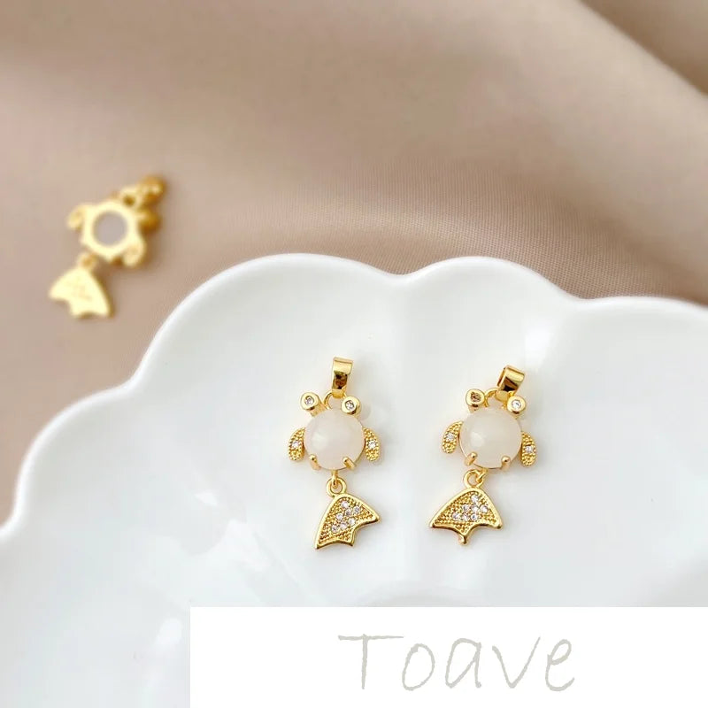 18K Golden Cat Eye Stone Pendant for DIY Earring Necklace