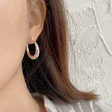 925 Silver Geometric Oval Hoop Huggie Earrings