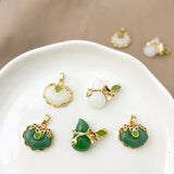 18K Gold-Clad Antique Jade Ruyi Yuanbao Gourd Pendant DIY Chinese Necklace