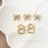 18K Gold-Clad Zircon Bow Bear Pendant DIY Jewelry Material