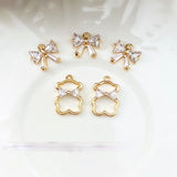 18K Gold-Clad Zircon Bow Bear Pendant DIY Jewelry Material