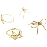 18K Gold-Clad Small Fresh Bow Ring, Adjustable Crane Ring