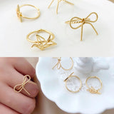 18K Gold-Clad Small Fresh Bow Ring, Adjustable Crane Ring