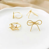 18K Gold-Clad Small Fresh Bow Ring, Adjustable Crane Ring
