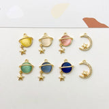 18K Gold-Clad Opal Inlaid Planet Pendant DIY Necklace Jewelry