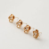 18K Gold-Covered 3D Flower Zircon Earrings DIY Hand-Made Material