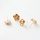 18K Gold-Covered 3D Flower Zircon Earrings DIY Hand-Made Material