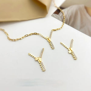 18K Zipper Shape Double Hanging Necklace Chain DIY Jewelry Material 2PCS