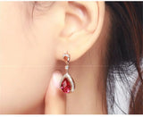 18K Rose Ruby Zircon Diamond Earrings for Women Party Jewelry