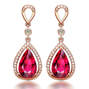 18K Rose Ruby Zircon Diamond Earrings for Women Party Jewelry