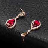 18K Rose Ruby Zircon Diamond Earrings for Women Party Jewelry