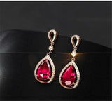 18K Rose Ruby Zircon Diamond Earrings for Women Party Jewelry