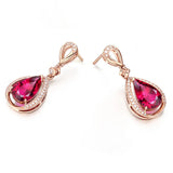 18K Rose Ruby Zircon Diamond Earrings for Women Party Jewelry