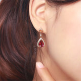 18K Rose Ruby Zircon Diamond Earrings for Women Party Jewelry