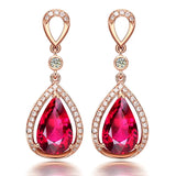 18K Rose Ruby Zircon Diamond Earrings for Women Party Jewelry