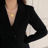 18KGF Freshwater Pearl Coin Pendant Choker Necklace Women Fine Jewelry