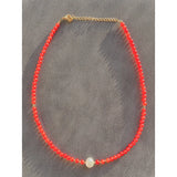 18KGF Glass Bead Choker Necklace Baroque Pearl Charm Freshwater Pearl