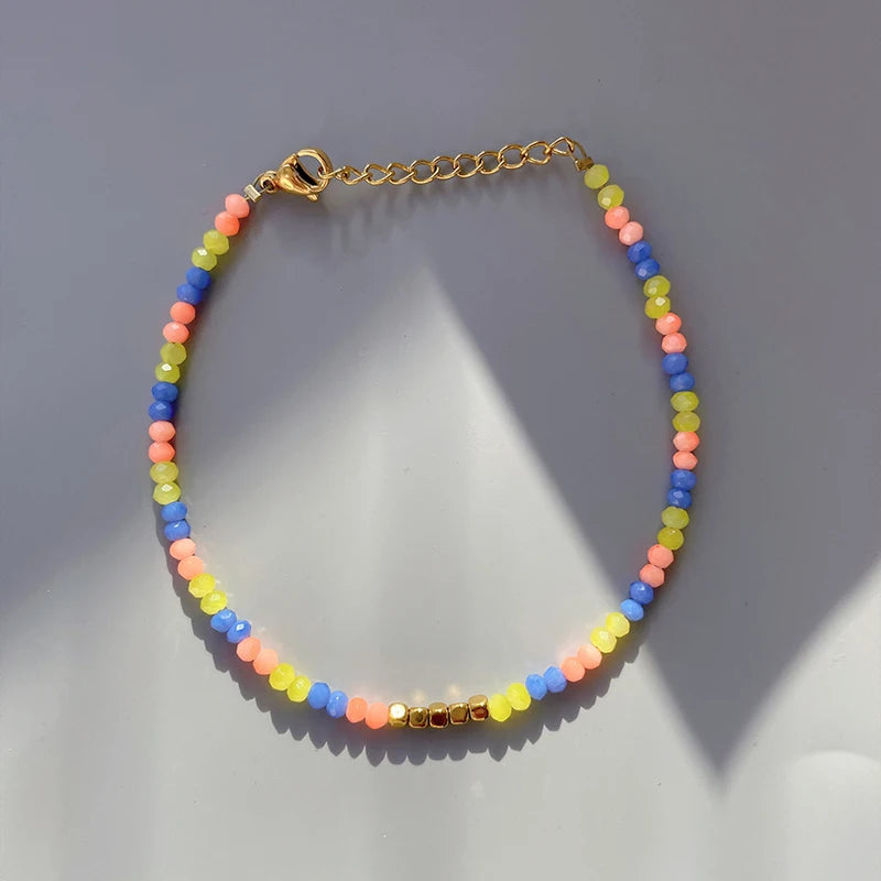 18KGF Colorful Stone Beads Bracelets Set Hand Jewelry Bangle Party Gift