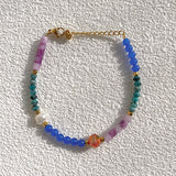 18KGF Colorful Stone Bracelet Natural Agat Quartzs Bead Charm Bracelet