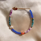 18KGF Colorful Stone Bracelet Natural Agat Quartzs Bead Charm Bracelet