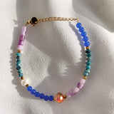18KGF Colorful Stone Bracelet Natural Agat Quartzs Bead Charm Bracelet
