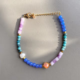 18KGF Colorful Stone Bracelet Natural Agat Quartzs Bead Charm Bracelet