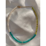 18KGF Pearl Necklace Green Aventurine Stone Choker