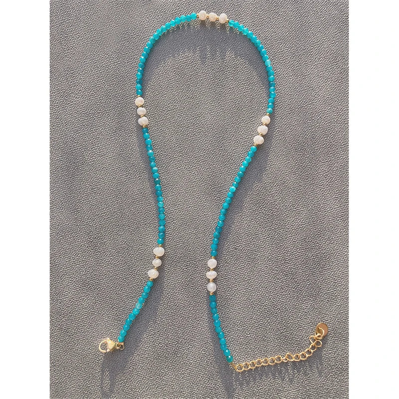 18KGF Faceted Stone Beaded Collar Pearl Jewelry