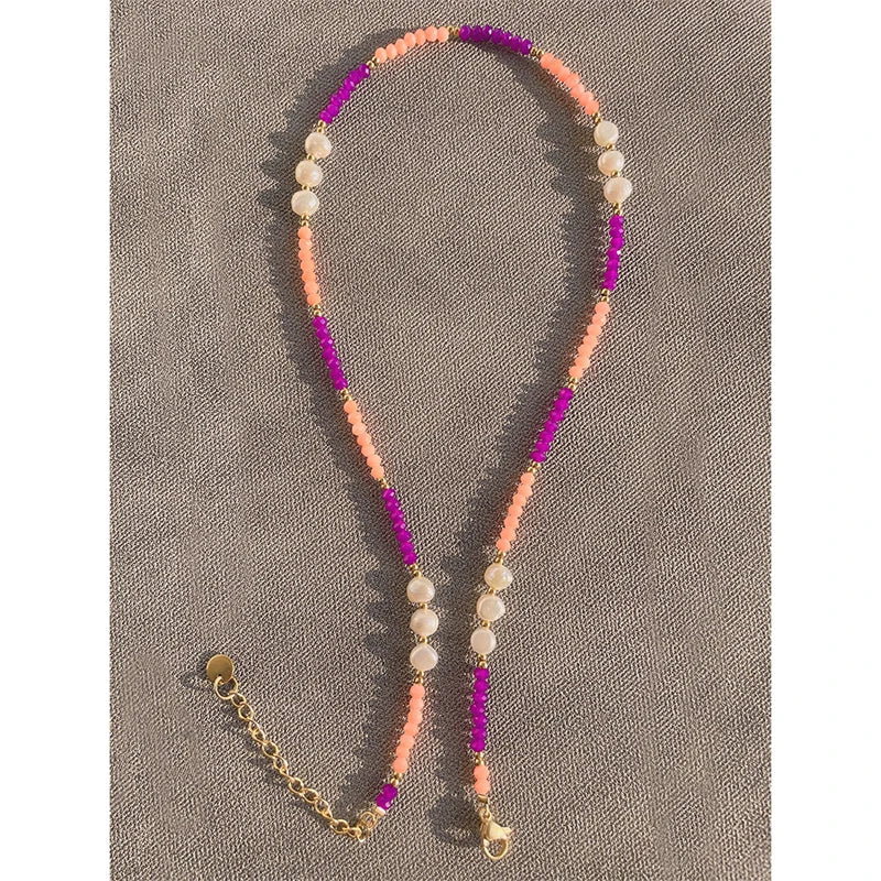 18KGF Natural Crystal Pearl Beads Choker Necklace