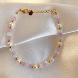 18KGF Natural Pink Stone Freshwater Pearls Beaded Bracelets