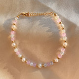 18KGF Natural Pink Stone Freshwater Pearls Bracelet
