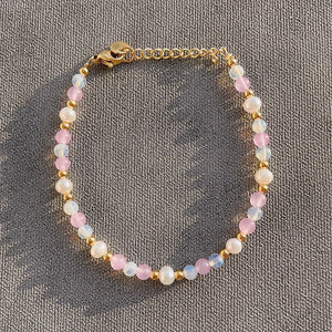 18KGF Natural Pink Stone Freshwater Pearls Beaded Bracelets