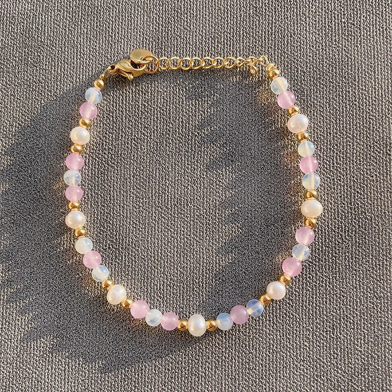 18KGF Natural Pink Stone Freshwater Pearls Beaded Bracelets