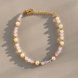 18KGF Natural Pink Stone Freshwater Pearls Bracelet