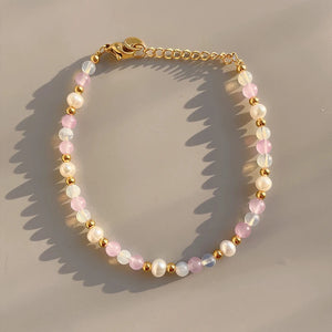 18KGF Natural Pink Stone Freshwater Pearls Beaded Bracelets
