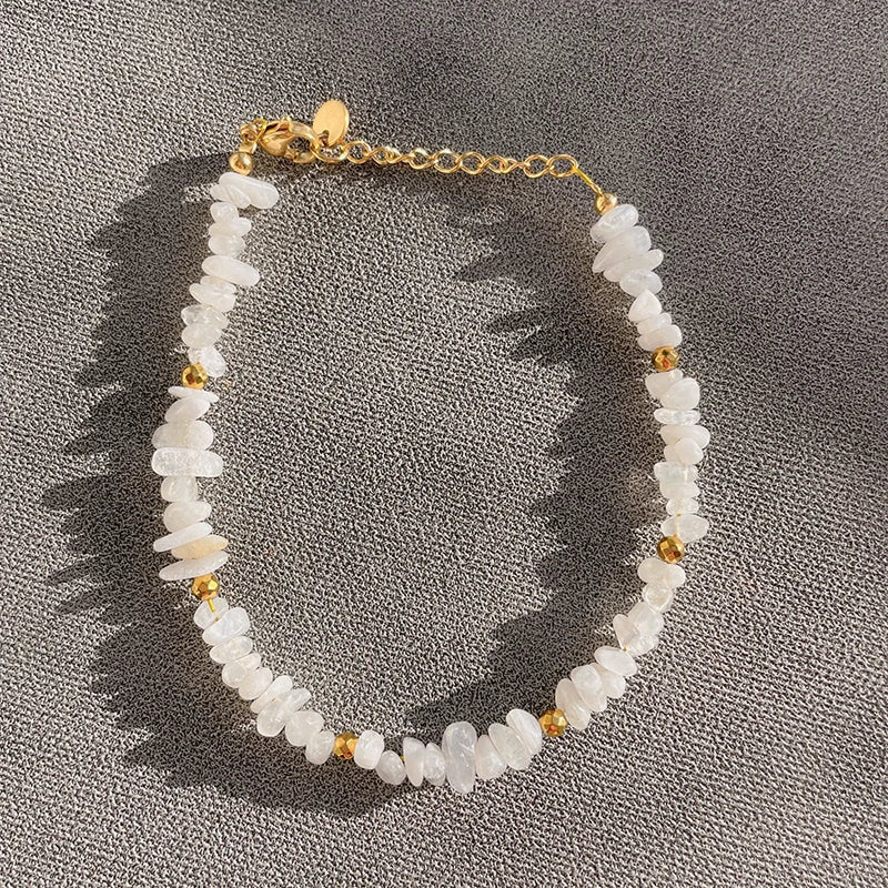 18KGF Natural Chip Stone Beads Bracelet for Women Chain