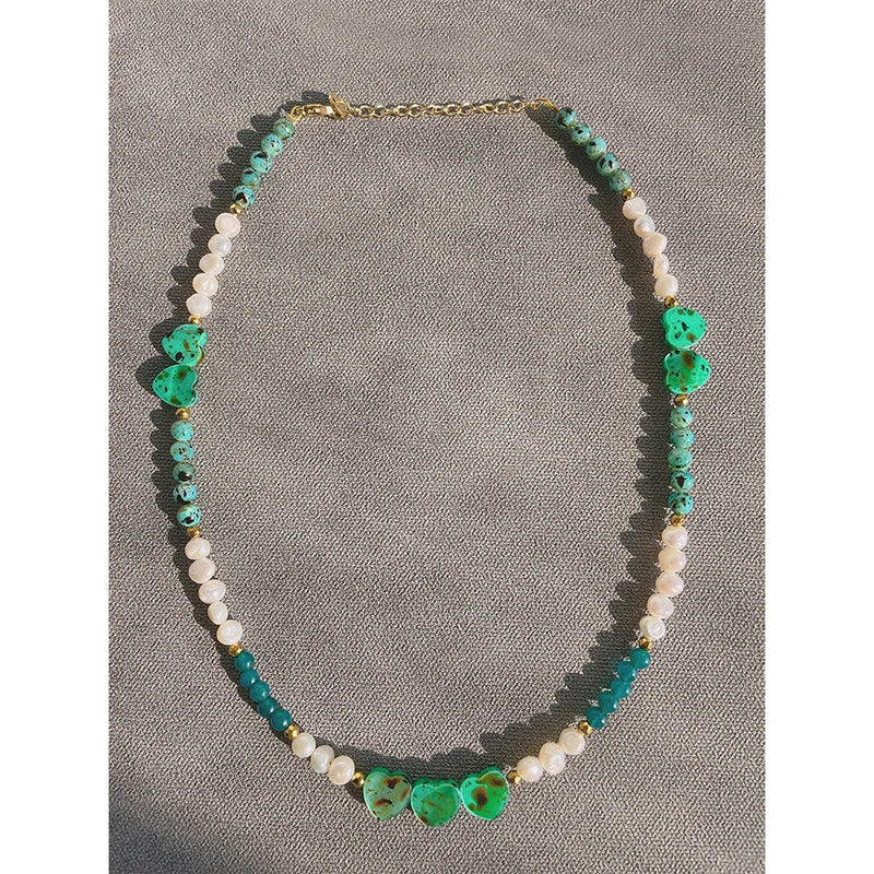 18KGF Freshwater Pearl Necklace Bohemian Beach Jewelry Women Stone Choker