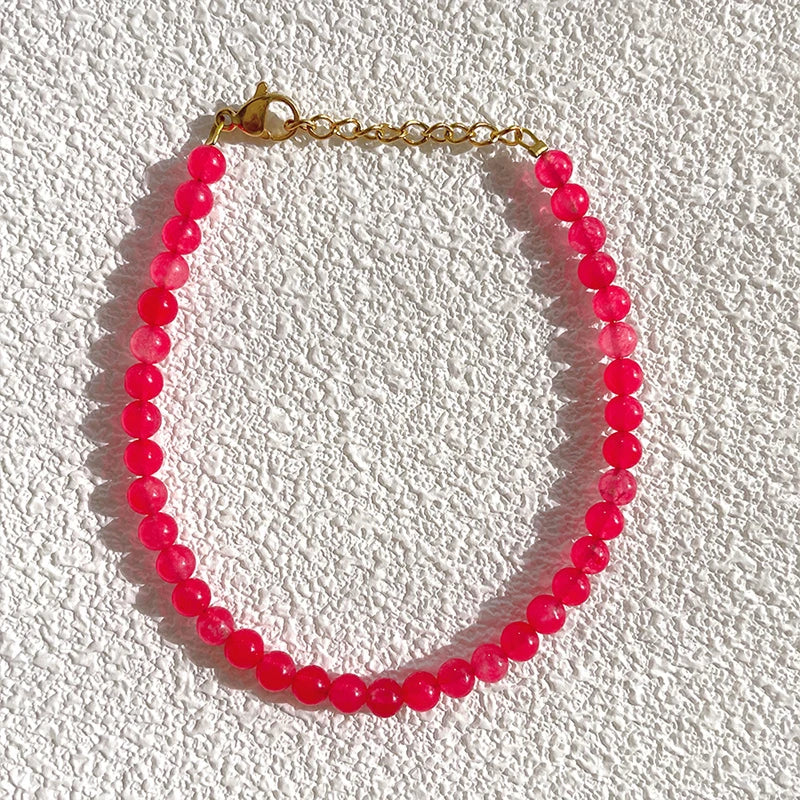 18KGF Red Stone Beads Bracelet Women Crystal Love Health Jewelry
