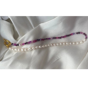 18KGF Nature Stone Choker Necklaces Freshwater Pearl Beaded Chockers